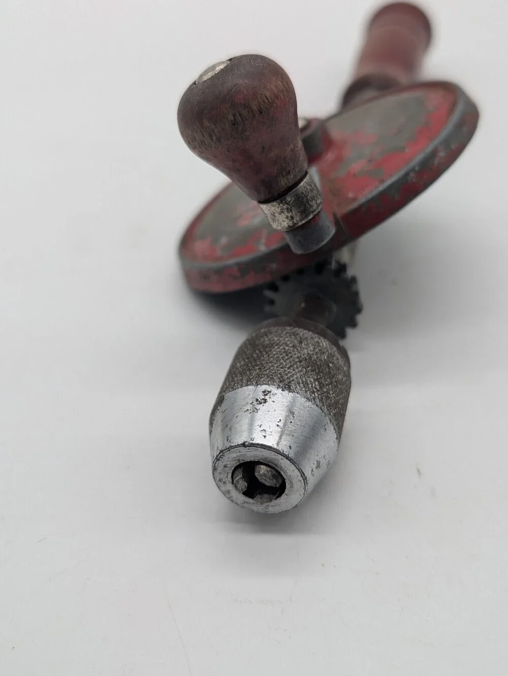 Vintage Red Eggbeater Hand Drill - Antique Manual Crank Woodworking Tool, Rustic
